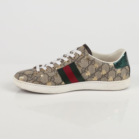 Gucci Beige Sneakers with Green and Red Stripes
